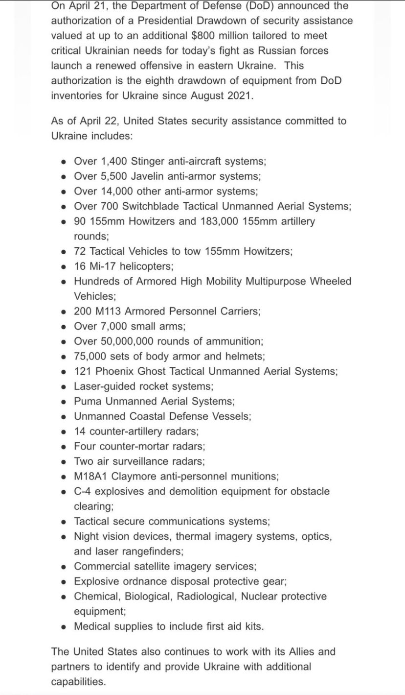 US Weapons List Ukraine