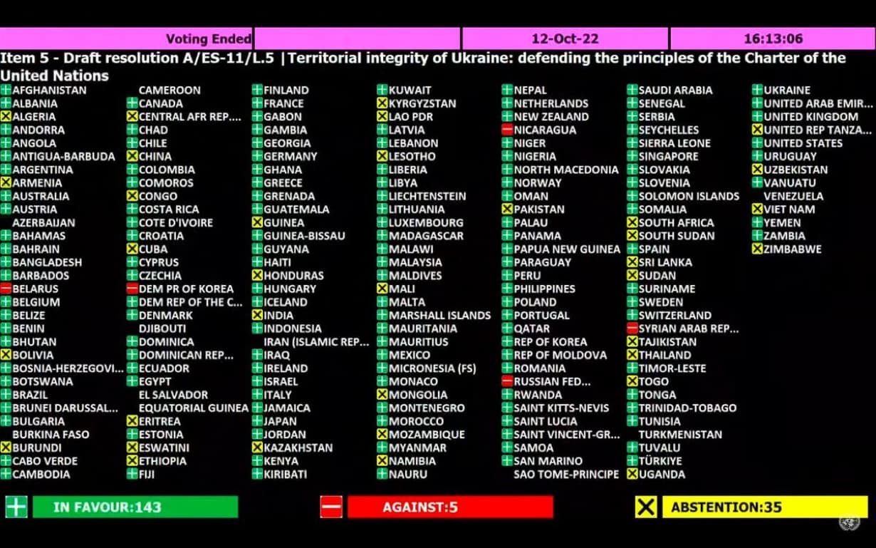 UN vote aganist russia