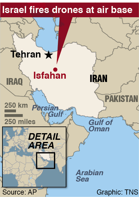 Map locating site of drone attack in Iran